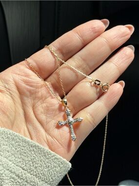 Gold over sterling silver 925 cross diamond chain necklace